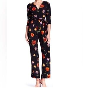 NEW ANTHROPOLOGIE EVA FRANCO black spring flowers jumpsuit 4P